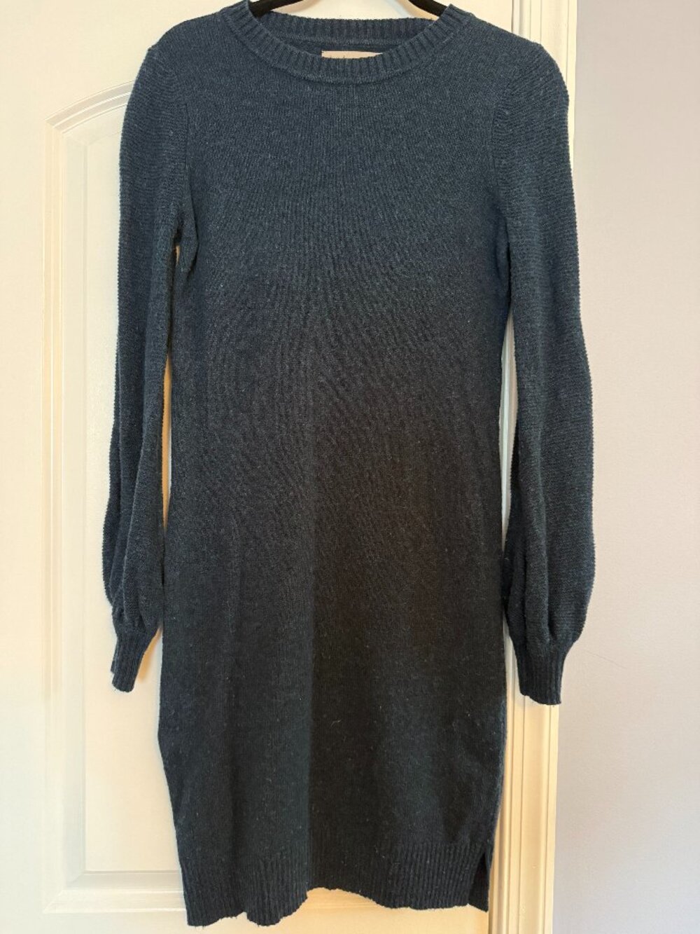 LOFT Dark Teal Balloon Sleeve Sweater Dress XS Wool Blend
